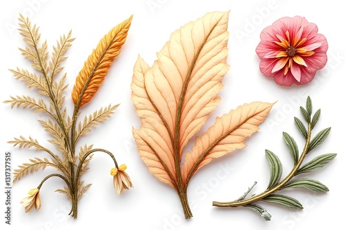 Detailed Paper Flowers and Leaves Arrangement, Autumnal Hues