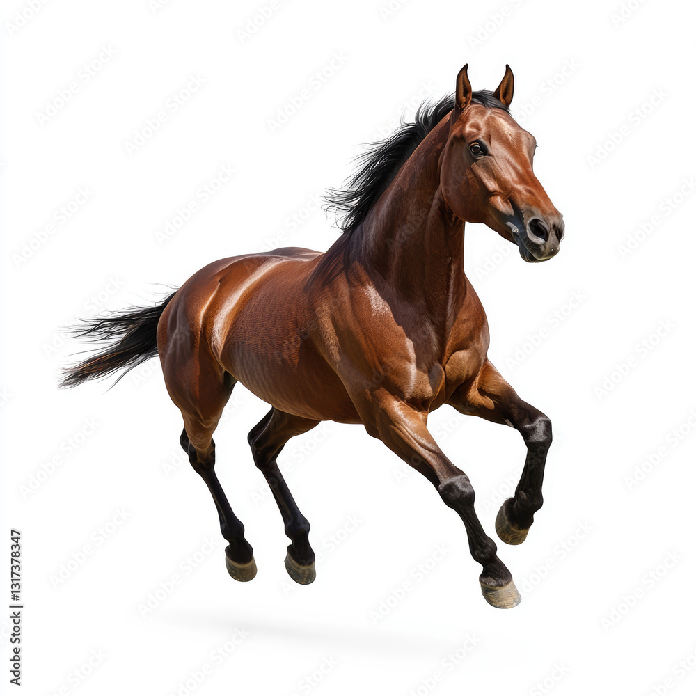 Fototapeta premium Stunning Bay Horse Running Image on white background