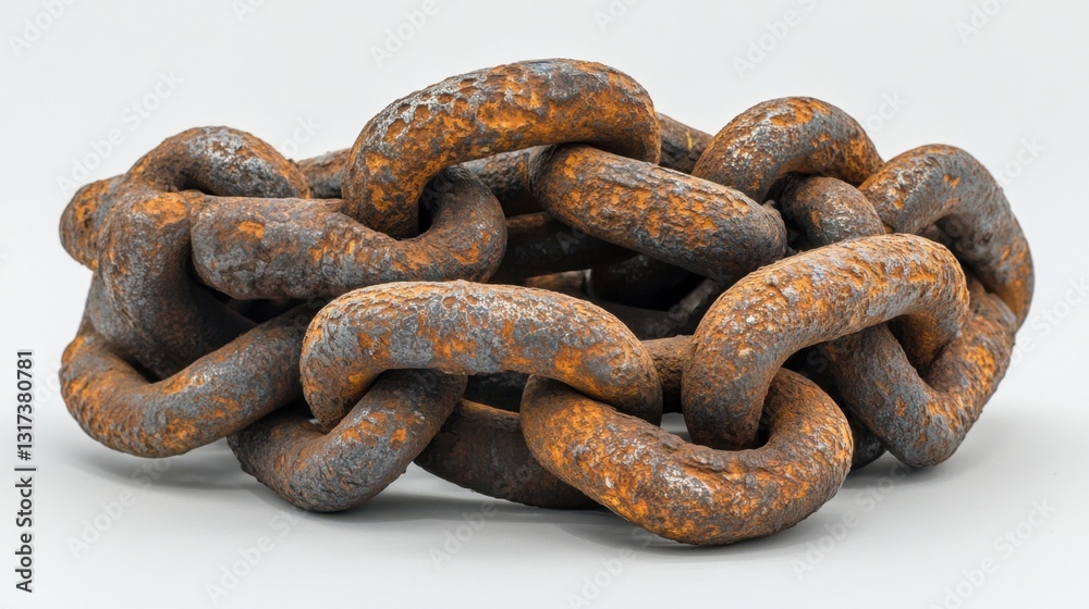 Close up view of a rusty chain, showing texture and detail. The chain links are interconnected and appear aged and weathered. Close up view of a rusty chain, showing texture and detail. The chain links are interconnected and appear aged and weathered.