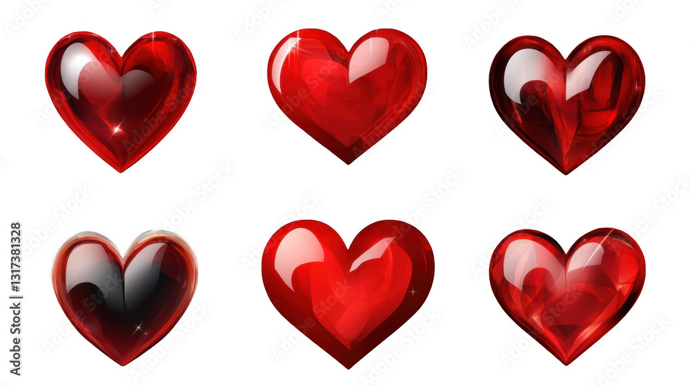 Collection of Glossy Red Heart Shapes for Romantic Designs Collection of Glossy Red Heart Shapes for Romantic Designs