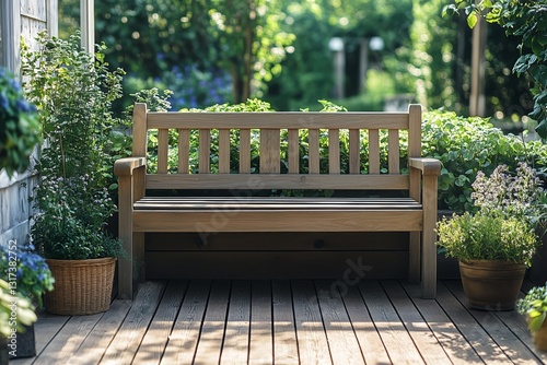 Wooden Bench Overlooking a Lush Green Landscape in a Tranquil Forest During a...