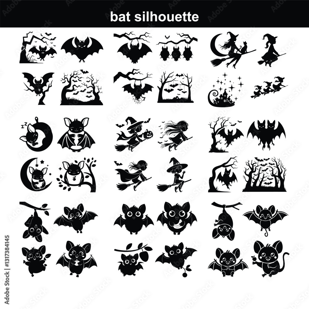 Set of bat silhouettes Collection of halloween bats silhouettes Set of bat silhouettes Collection of halloween bats silhouettes