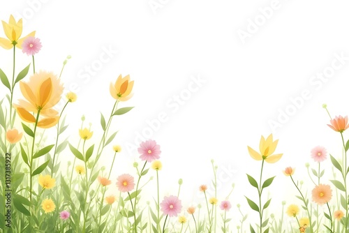 Beautiful Watercolor Floral Border Design for Spring or Summer