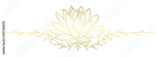 Lotus flower line art style with gold color, vesak day vector