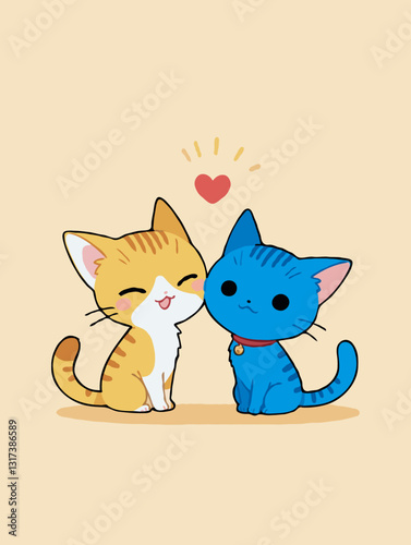 Two cat in love. Cute romantic vector illustration of cats