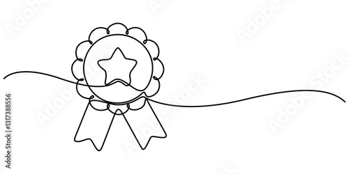 Continuous Line Drawing of Award Icon. Hand Drawn Symbol Vector Illustration, Continuous line drawing of shield One line protects linear symbol safety insurance concept vector illustration, badge pro.