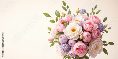Watercolor Floral Bouquet with Soft Pastels A delicate watercolor painting of a pastel floral bouquet, featuring peonies, roses, and hydrangeas.