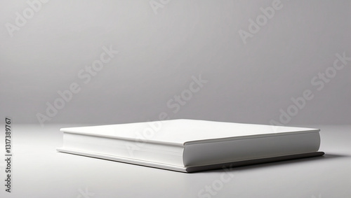 A Mockup of a Blank White Hard Cover Book on a Gray Background Indicating Design and Creativity