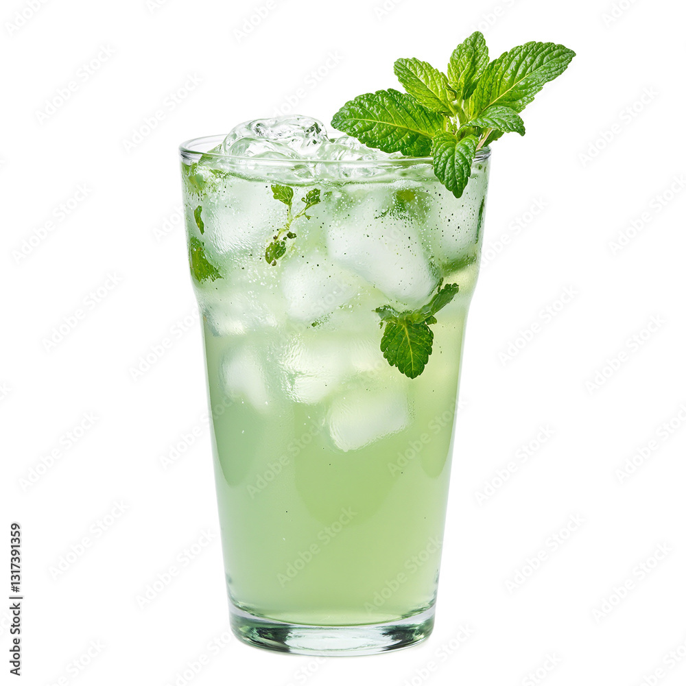 Refreshing cucumber mint lemonade in a frosty glass with floating ice cubes highlighting its herbal flavor and pale green hue Refreshing cucumber mint lemonade in a frosty glass with floating ice cubes highlighting its herbal flavor and pale green hue