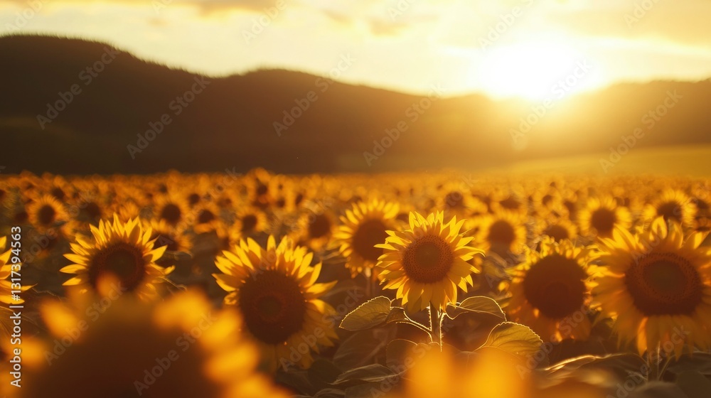 Fototapeta premium Sunflower Field Sunset Landscape