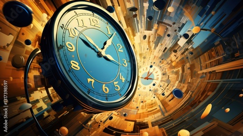 Time Warp, Surreal Clockwork Art Abstraction with Vibrant Gears, Antique Numerals and Futuristic Design, Rush Hour