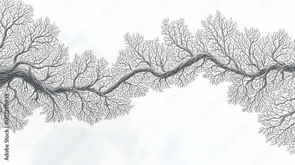 Abstract winter tree branches intertwining against a cloudy sky, ideal for nature-themed designs Abstract winter tree branches intertwining against a cloudy sky, ideal for nature-themed designs