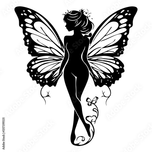 Enchanting Fairy with Butterfly Wings Silhouette