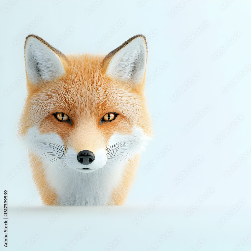 Fototapeta premium Realistic Portrait of a Fox with Striking Eyes on a Light Background