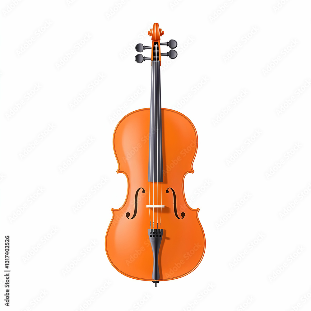 Fototapeta premium Bright Orange Violin on White Background, Artistic Musical Instrument