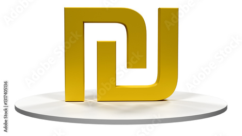 Israeli Shekel, golden 3d with transparent background 