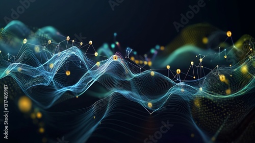 Artistic visualization of derivatives symbolic nodes flowing geometric pathways representing options and futures
