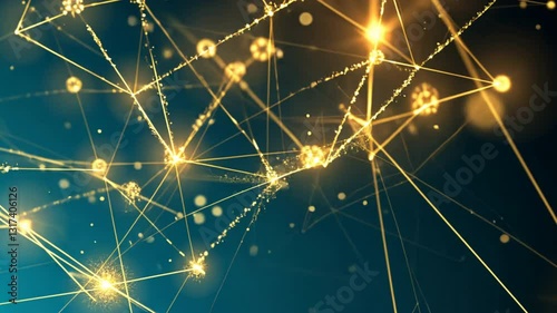 Abstract Network Connections with Bright Points on Dark Background