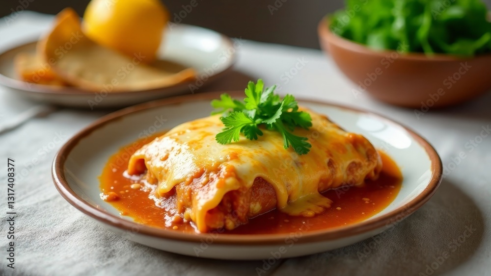 Aromatic Baked Dish with Melted Cheese and Savory Sauce, Garnished with Fresh Herbs Aromatic Baked Dish with Melted Cheese and Savory Sauce, Garnished with Fresh Herbs