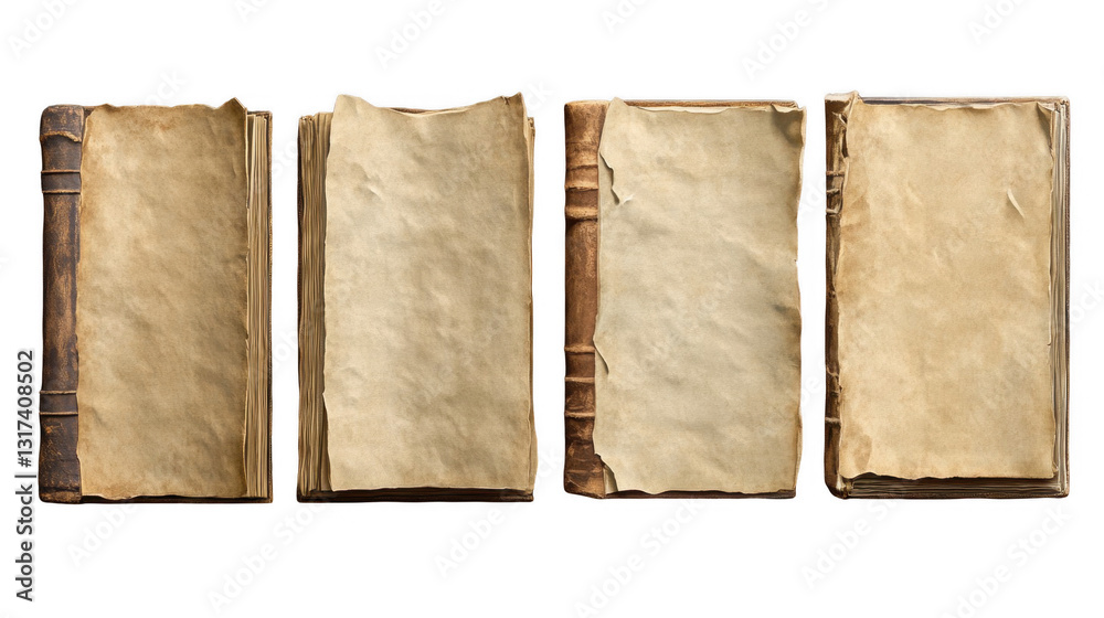 Naklejka premium Vintage Book Collection with Frayed Edges and Old Pages Displayed