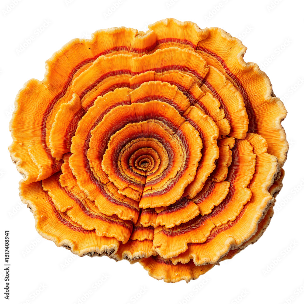 Fototapeta premium Detailed Close-up of a Vibrant Orange and Red Bracket Fungus