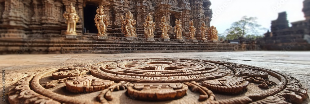 Fototapeta premium Intricate Stone Carving at an Ancient Temple