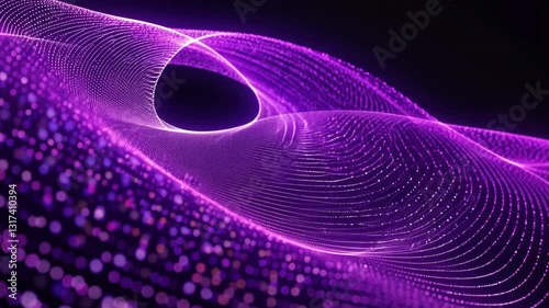Vibrant Purple Wave Motion with Light Particles and Abstract Curves