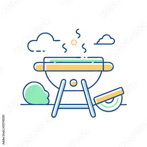 BBQ grill icon, symbolizing outdoor cooking, kitchen, and relaxation