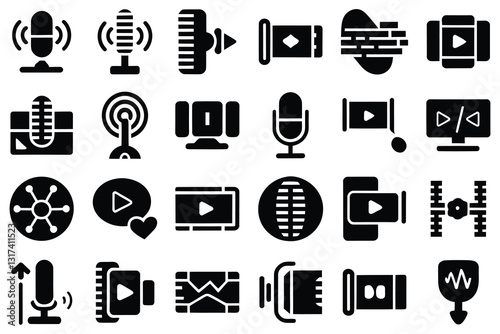 Collection of Multimedia Icons for Audio and Video Editing