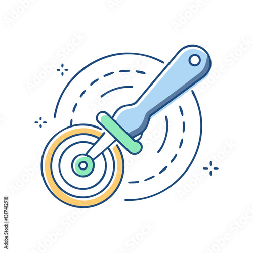 Pizza cutter icon, symbolizing pizza preparation, kitchen, and cooking