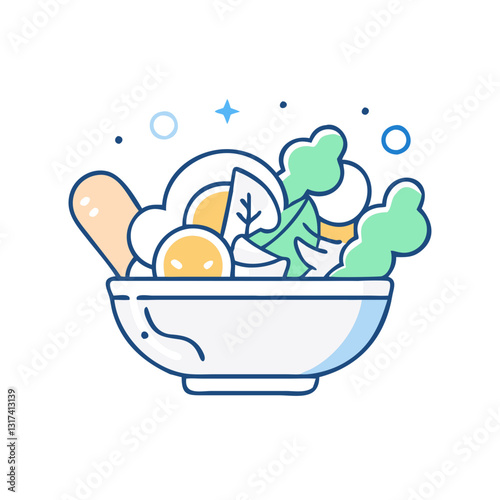 Salad bowl icon, symbolizing healthy eating, kitchen, and freshness