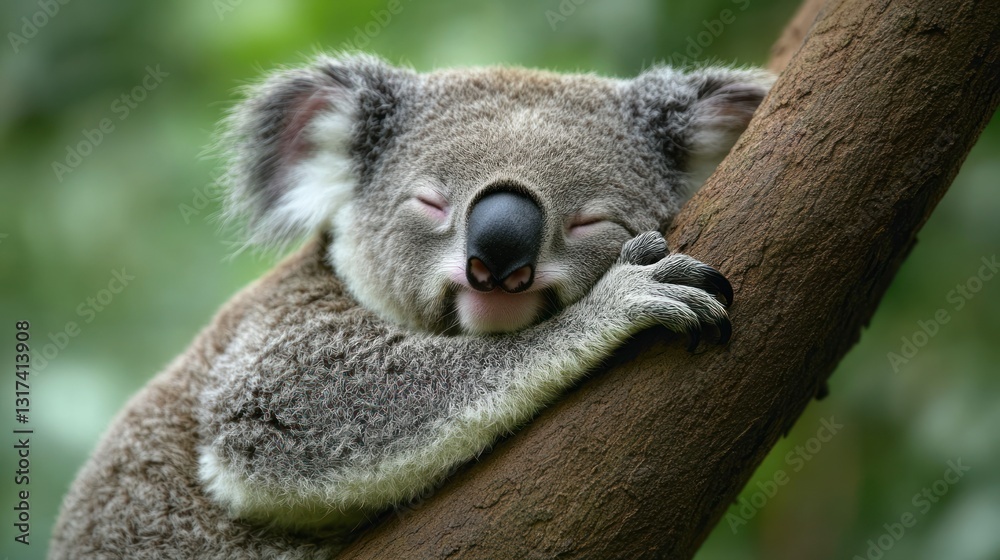 Naklejka premium Adorable Sleeping Koala on a Tree Branch