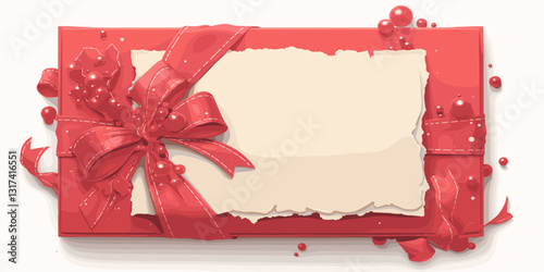 Elegant red christmas gift, ribbon, bow, and holly decorations - flat style icons set vector.