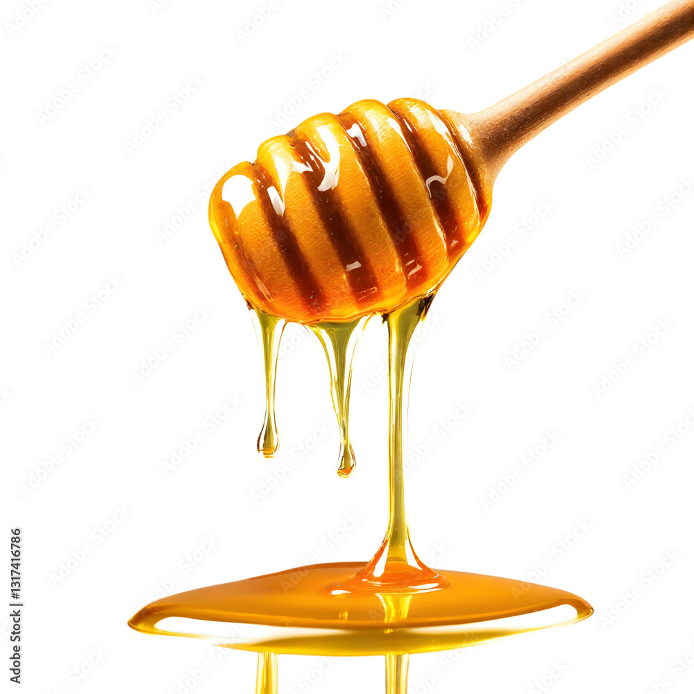 Honey dripping from dipper, showcasing a sweet and natural treat. Honey dripping from dipper, showcasing a sweet and natural treat.