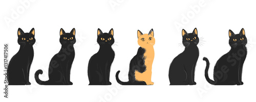 Flat style cats icons set – vector illustration of diverse feline characters.