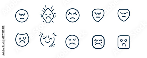 Flat icons set of sad faces in various styles - vector art.