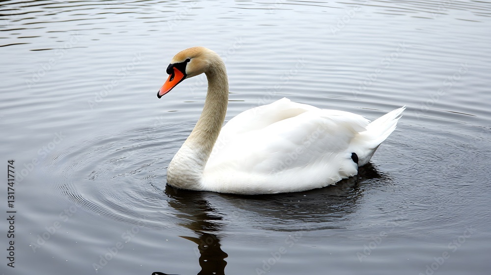 A swan gracefully floating on a calm lake A swan gracefully floating on a calm lake