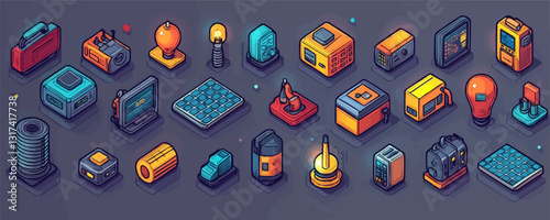 Isometric technology devices icons set in flat style - vector design.