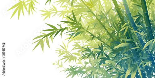 Flat bamboo forest icons set: elegant nature-themed vector in green tones.