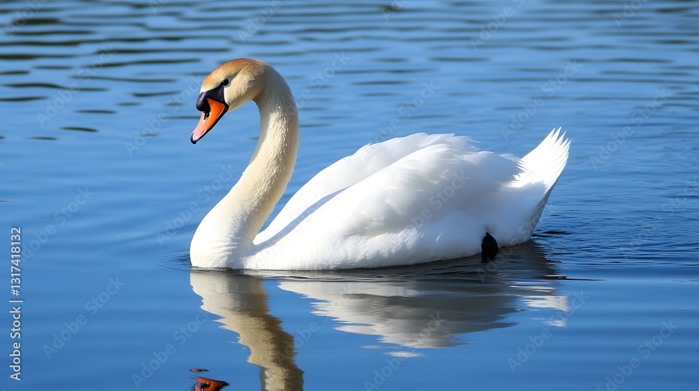 A swan gracefully floating on a calm lake A swan gracefully floating on a calm lake