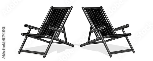 Linear flat icons set of beach folding chairs - vector art design.