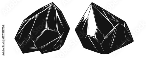Flat linear icons set of black crystal shapes vector.