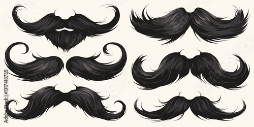 Flat linear icons set of mustaches and beards - vector style collection.