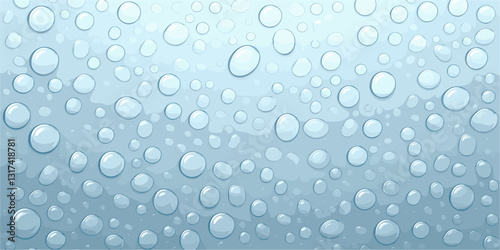 Water droplets flat icons set vector - seamless wet pattern with blue background texture.
