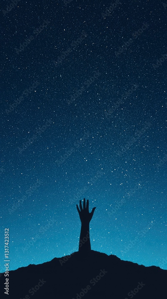 Fototapeta premium Reaching Hand Night Sky Silhouette