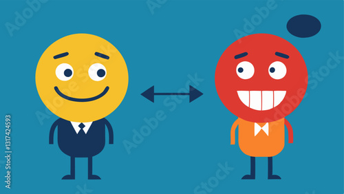 Puzzled Faces Two characters one smiling and reassuring while the other looks anxious and confused conveying the disconnect between reality and manipulation.