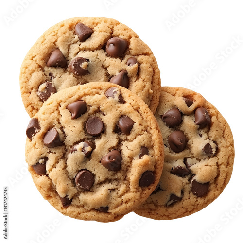 chocolate chip cookies isolated on transparent background