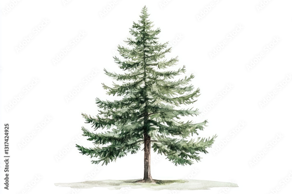 Obraz premium Minimalist watercolor illustration of a tall pine tree, architectural north style, isolated on white