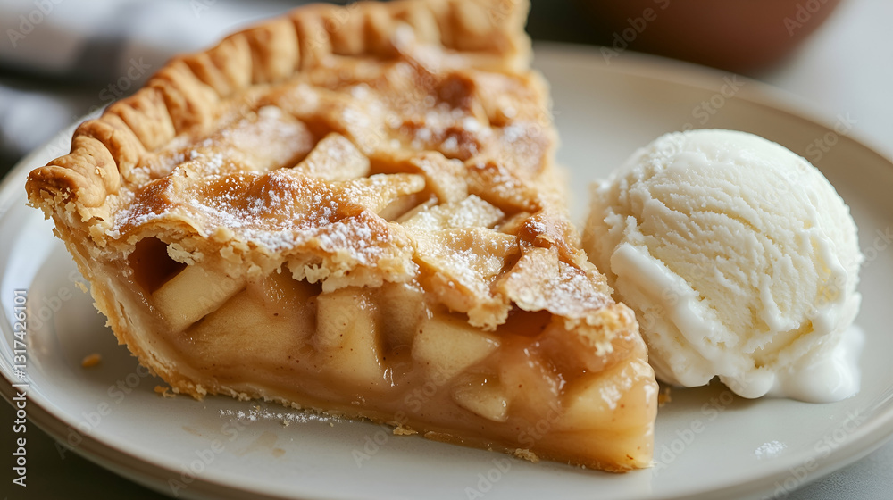 Apple pie with vanilla ice cream