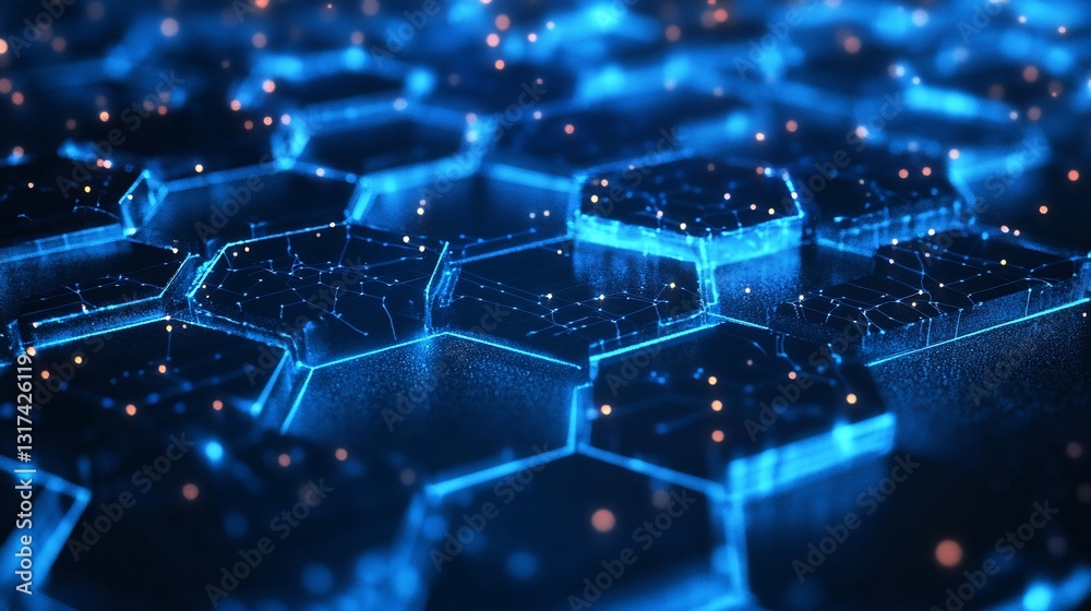 Obraz premium Abstract Blue Hexagonal Network Digital Structure Futuristic Technology Background